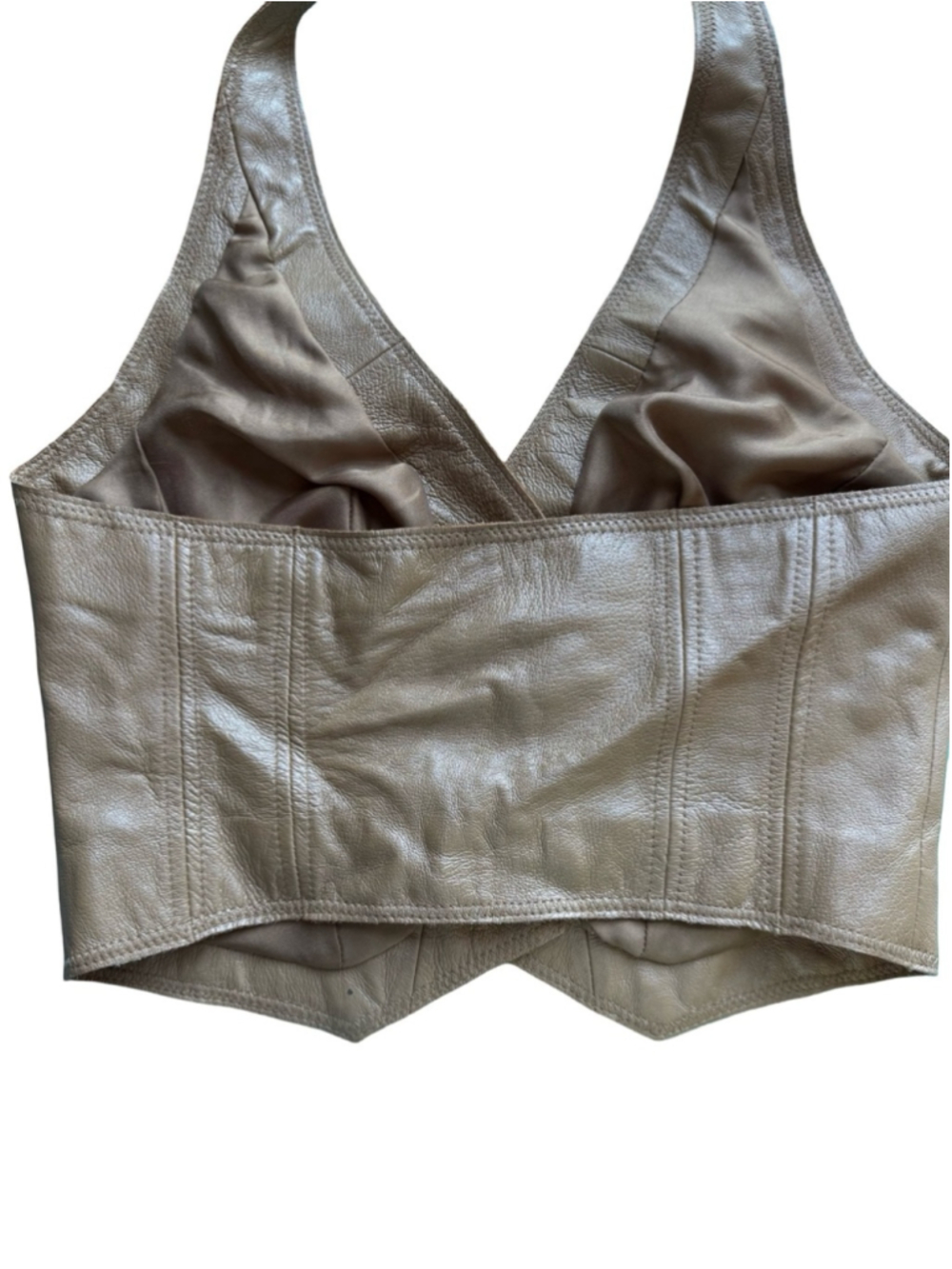 Forever 21 Taupe Halter Leather Button-Front Crop Top Vest Size S Y2K Boho - Picture 14 of 14
